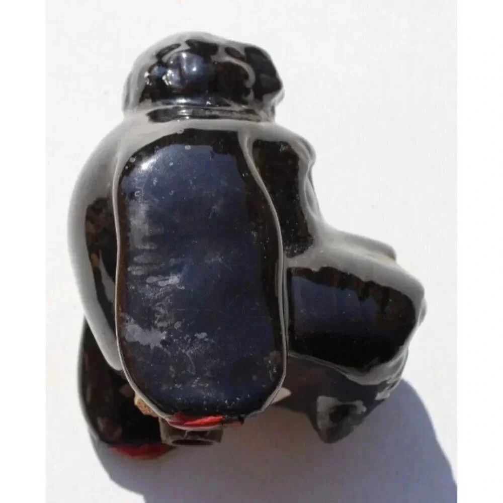 Vintage BLACK 196s Pottery Dog Poodle Head Single Glaze Handpainted Wine Cork